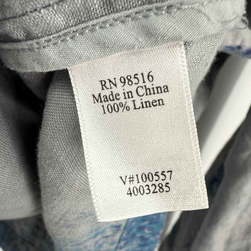 Coldwater Creek 20W Linen Shacket Blue Gray Watercolor Snap Shirt Jacket Boho - Picture 12 of 13